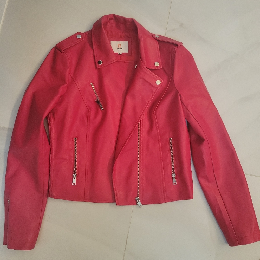 Red Faux Leather Jacket